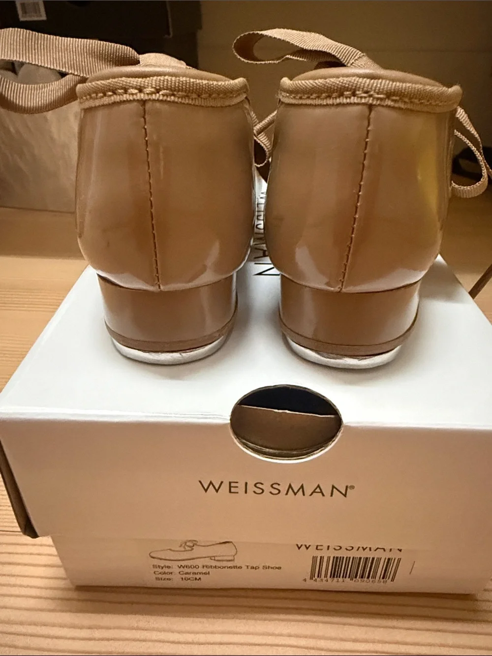 Weissman Tan Patent Mary Jane Shoes with Grosgrain Bow